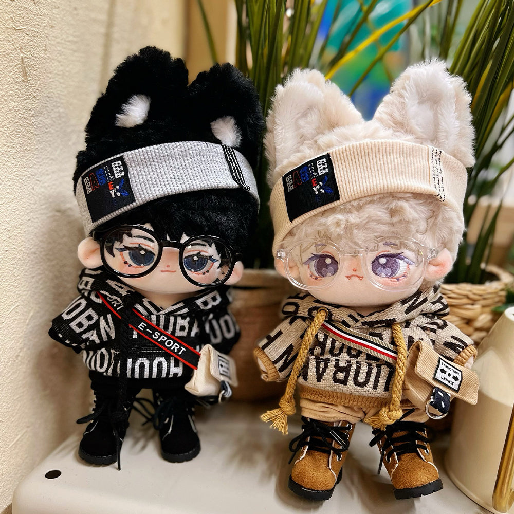 niannyyhouse 15cm 20cm Doll Clothes Loose Hip-hop Suit Headwear Hoodie Pants Backpack Glasses Martin Boots Plush Doll Accessories.