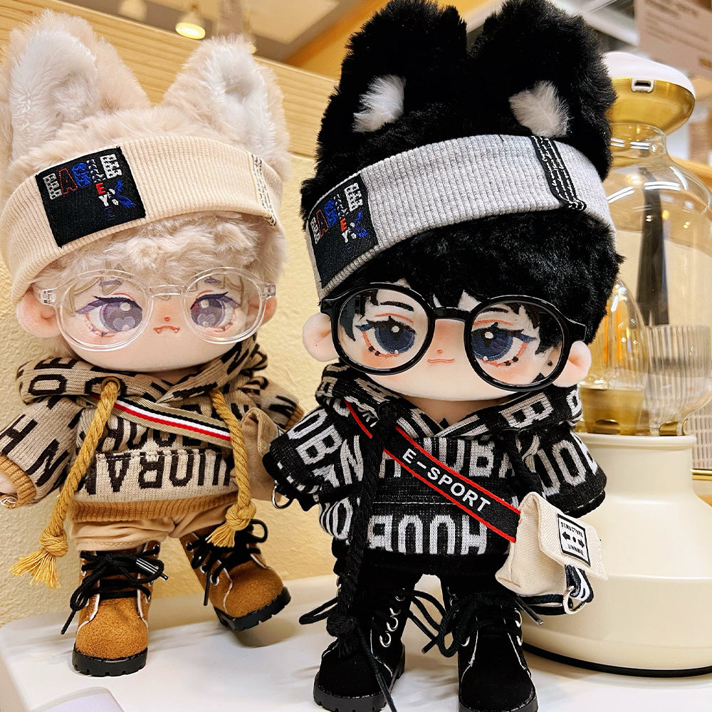 niannyyhouse 15cm 20cm Doll Clothes Loose Hip-hop Suit Headwear Hoodie Pants Backpack Glasses Martin Boots Plush Doll Accessories.