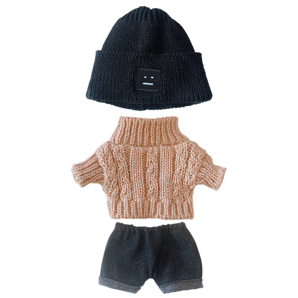 niannyyhouse 20cm Plush Doll Clothes Square Face Hat Sweater Ripped Pants Jeans Doll Dressup.