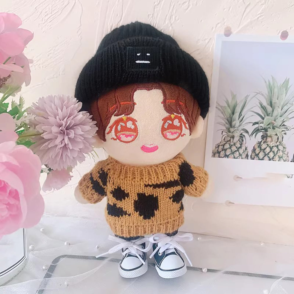 niannyyhouse 20cm Plush Doll Clothes Square Face Hat Sweater Ripped Pants Jeans Doll Dressup.