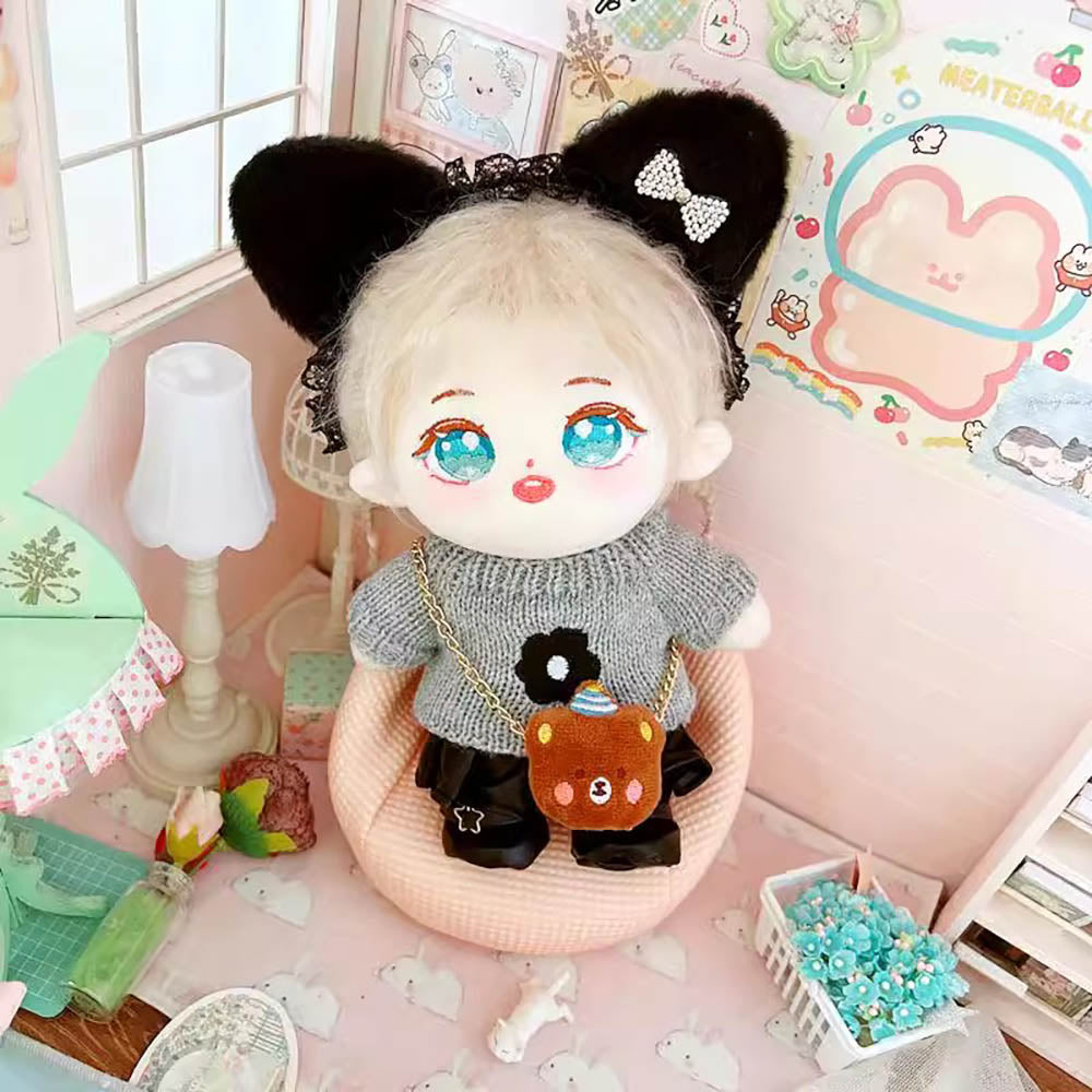 niannyyhouse 20cm Plush Doll Clothes Square Face Hat Sweater Ripped Pants Jeans Doll Dressup.