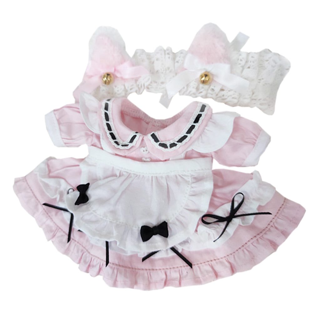 niannyyhouse 20cm Plush Doll Clothes Cat Ear Maid Suit Dress  Headdress.