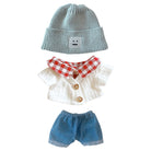 niannyyhouse 8in/20cm Plush Doll Clothes Hat Button Sweater Denim Flanging Jeans Doll Dressup.