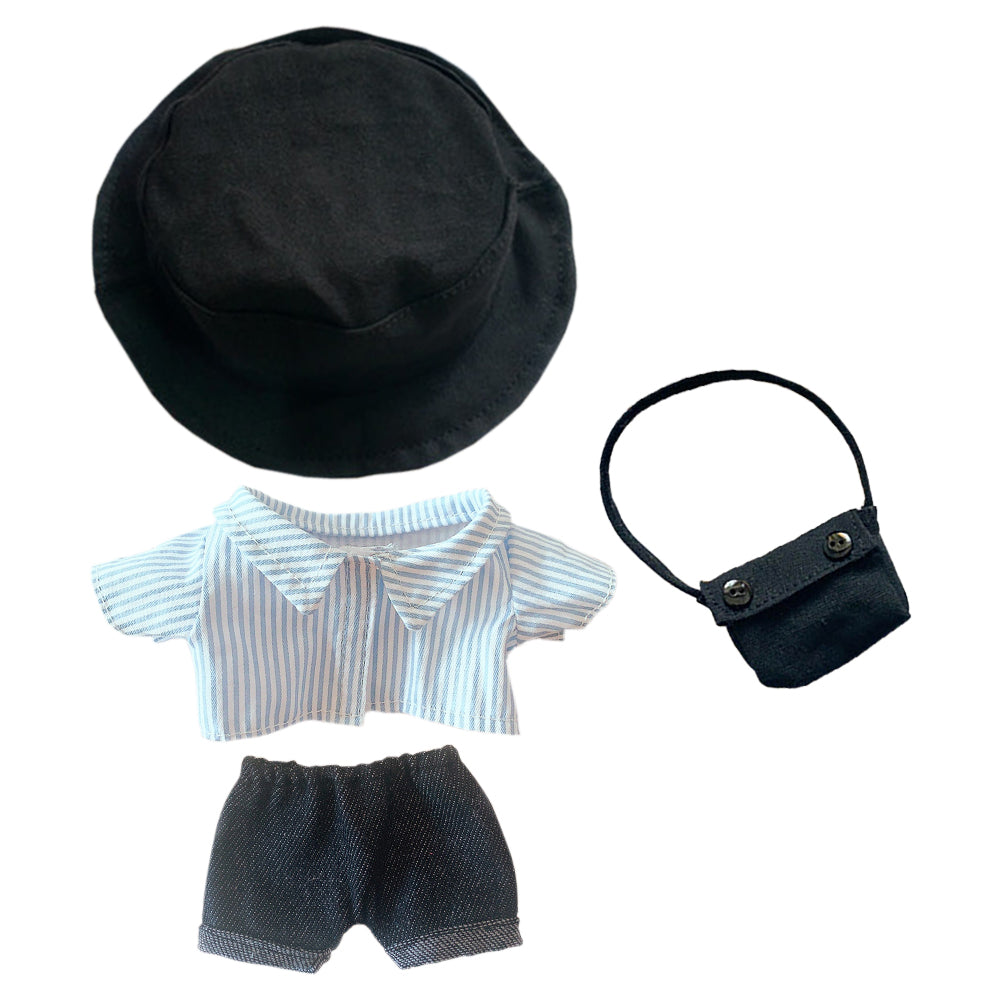 niannyyhouse Cow Clothes Suit 20cm(8in) Plush Doll Clothes Fisherman's Hat Jeans Shirt Doll Dressup.