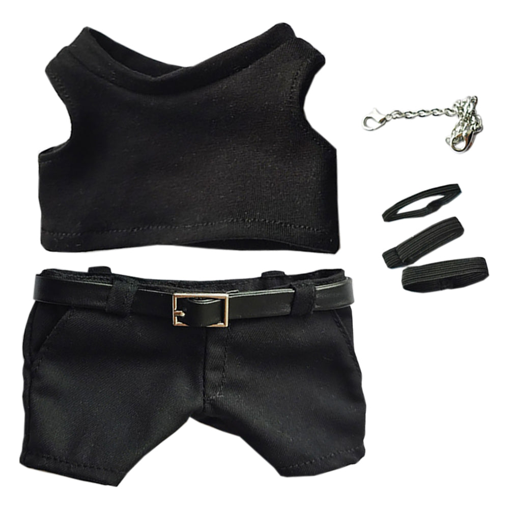 niannyyhouse 20cm Plush Doll Clothes Black Vest Pants Belt Accessories.