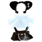 niannyyhouse 20cm Plush Doll Clothes Headdress White Shirt Leather Skirt.