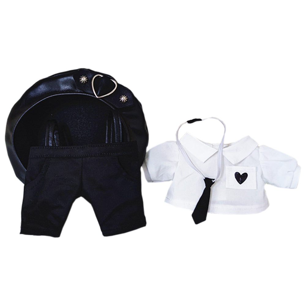 niannyyhouse Elasticity Cool Black Punk Suit Hat Ties Shirt Overalls Dress Up 8in（20cm） Plush Doll Clothes.