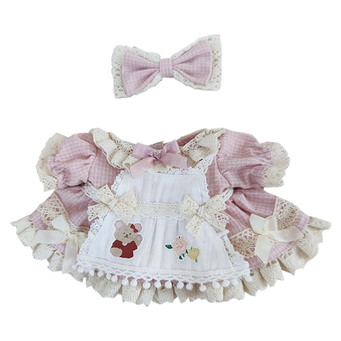 niannyyhouse 20cm Plush Doll Clothes Set Plaid Maid Dress 8in Kpop Doll Clothing.