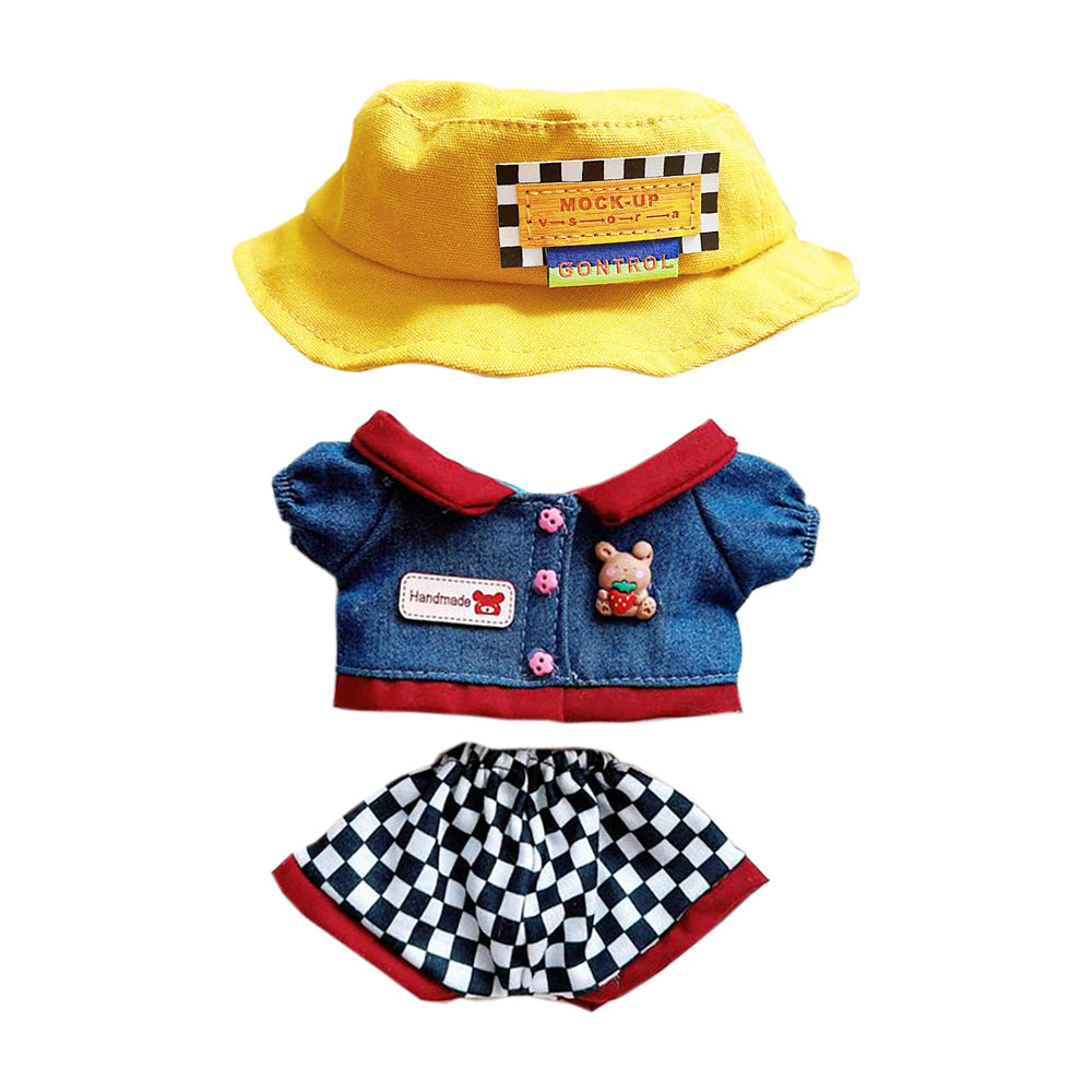 niannyyhouse 20cm Plush Doll Clothes Fisherman Hat Denim Jacket Plaid Pants 8in Doll Dress up.