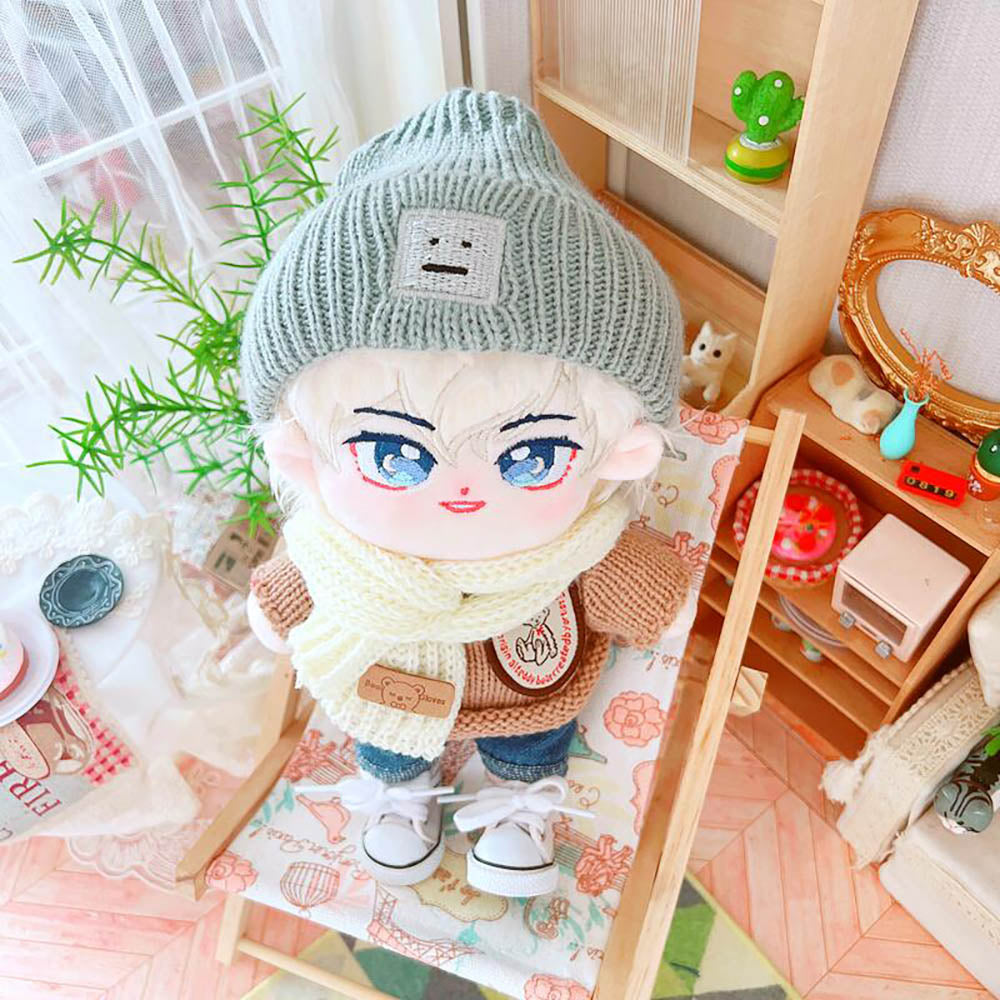 niannyyhouse 20cm Doll Clothes Hat Rolled Sweater Scarf Jeans 8in Plush Doll Dress up.