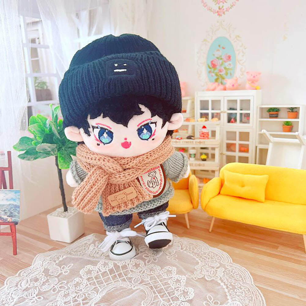 niannyyhouse 20cm Doll Clothes Hat Rolled Sweater Scarf Jeans 8in Plush Doll Dress up.