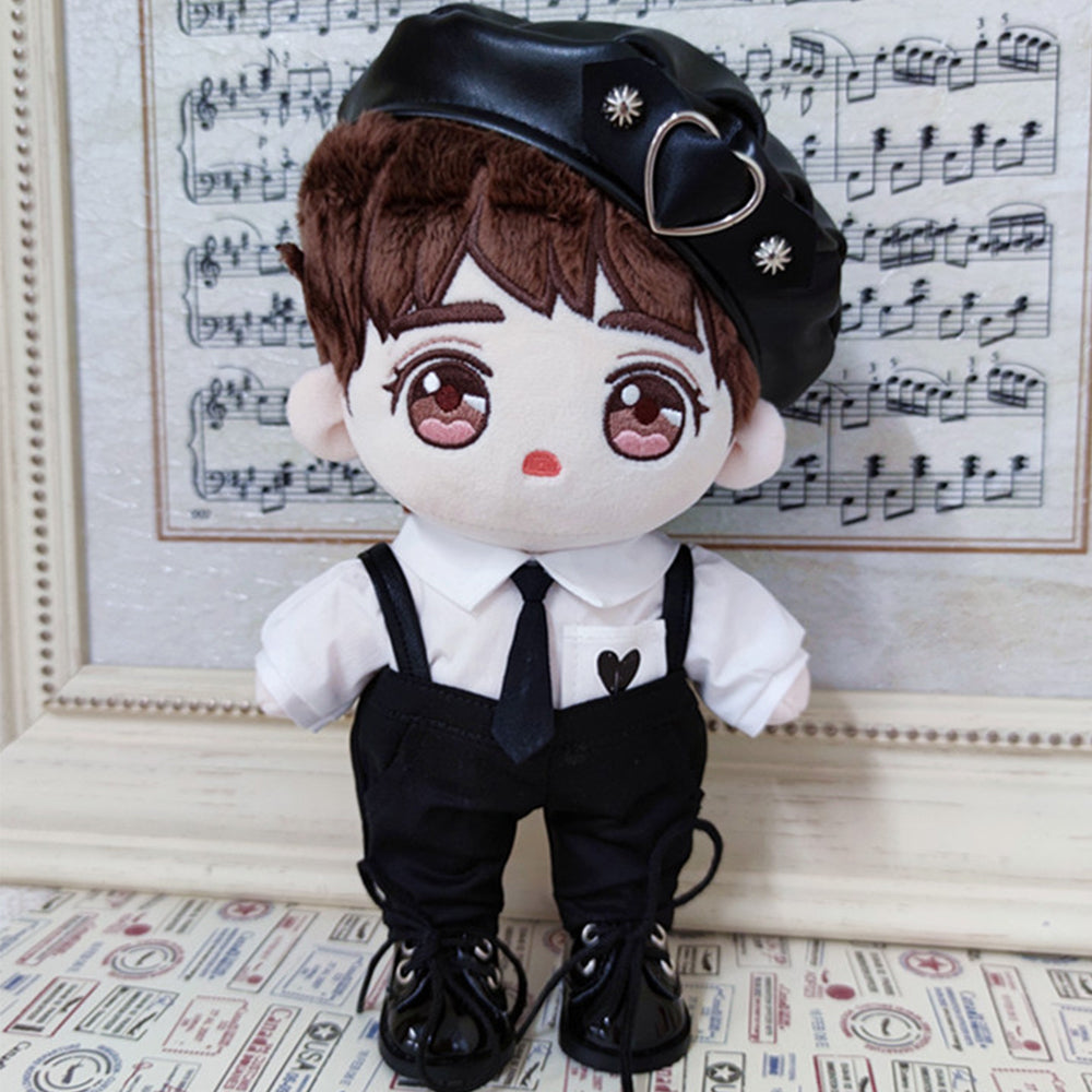 niannyyhouse Elasticity Cool Black Punk Suit Hat Ties Shirt Overalls Dress Up 8in（20cm） Plush Doll Clothes.