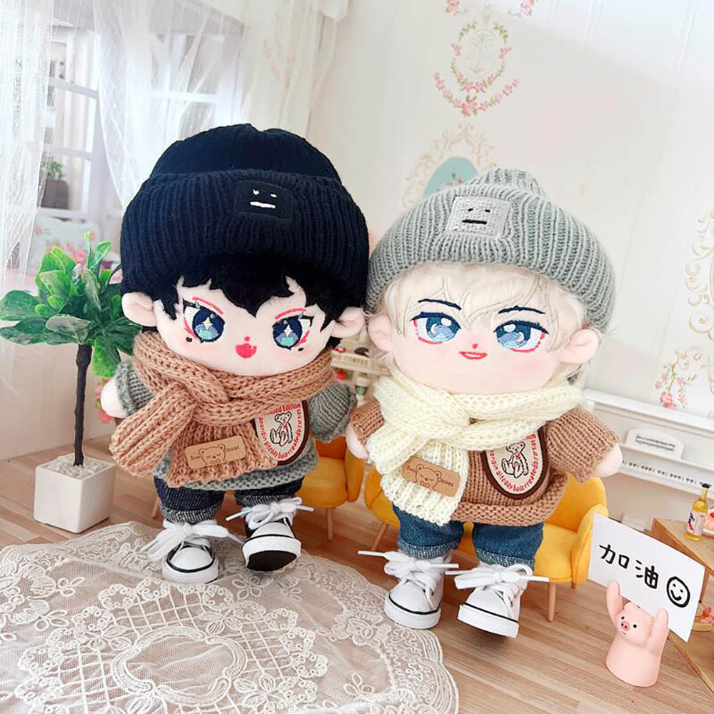 niannyyhouse 20cm Doll Clothes Hat Rolled Sweater Scarf Jeans 8in Plush Doll Dress up.