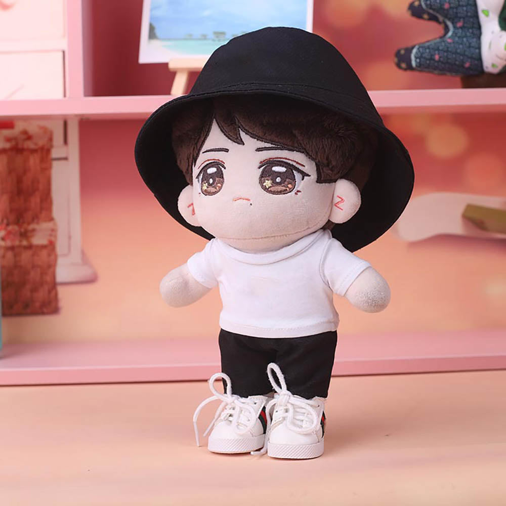 niannyyhouse 15cm 20cm Plush Doll Clothes Solid Color Bucket Hat White T-shirt Jeans Doll Accessories.