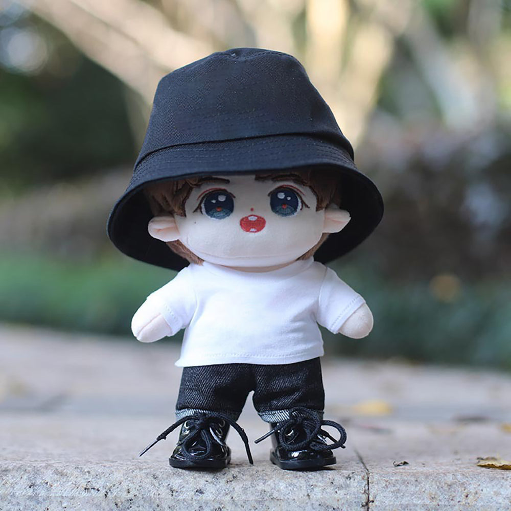 niannyyhouse 15cm 20cm Plush Doll Clothes Solid Color Bucket Hat White T-shirt Jeans Doll Accessories.