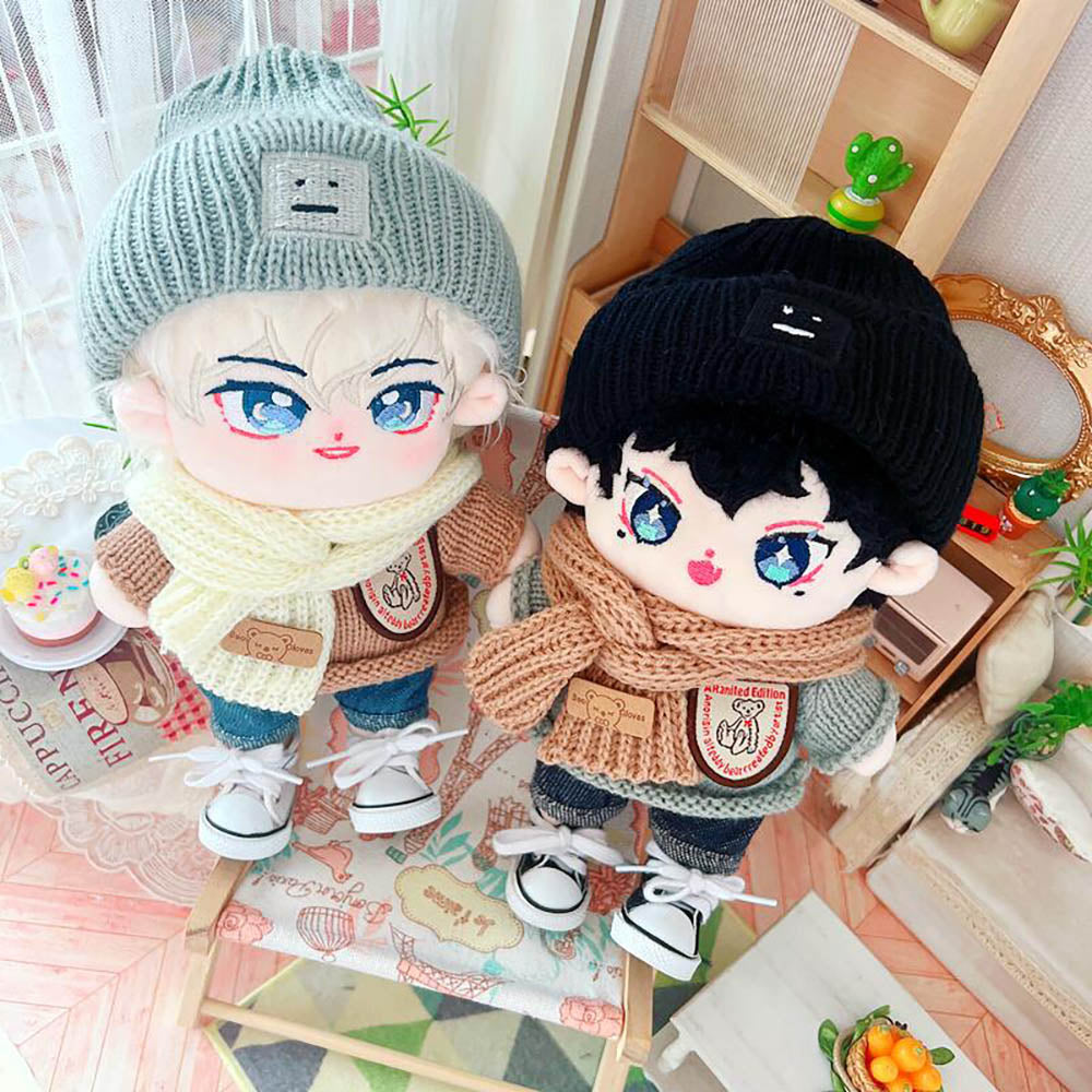 niannyyhouse 20cm Doll Clothes Hat Rolled Sweater Scarf Jeans 8in Plush Doll Dress up.