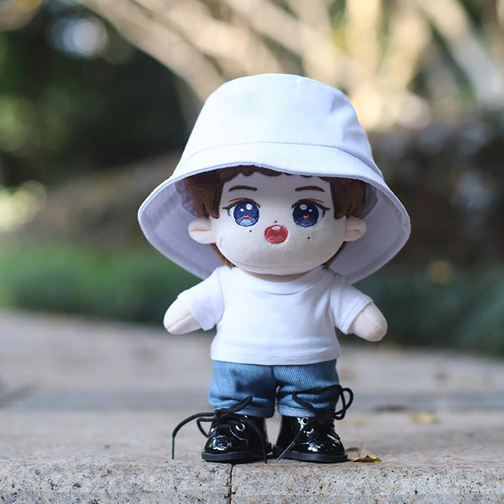 niannyyhouse 15cm 20cm Plush Doll Clothes Solid Color Bucket Hat White T-shirt Jeans Doll Accessories.