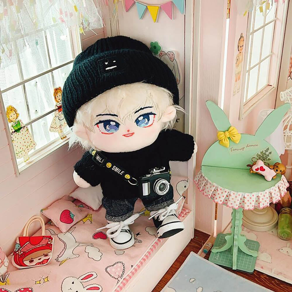 niannyyhouse 20cm Plush Doll Clothes Square Face Hat Sweater Ripped Pants Jeans Doll Dressup.