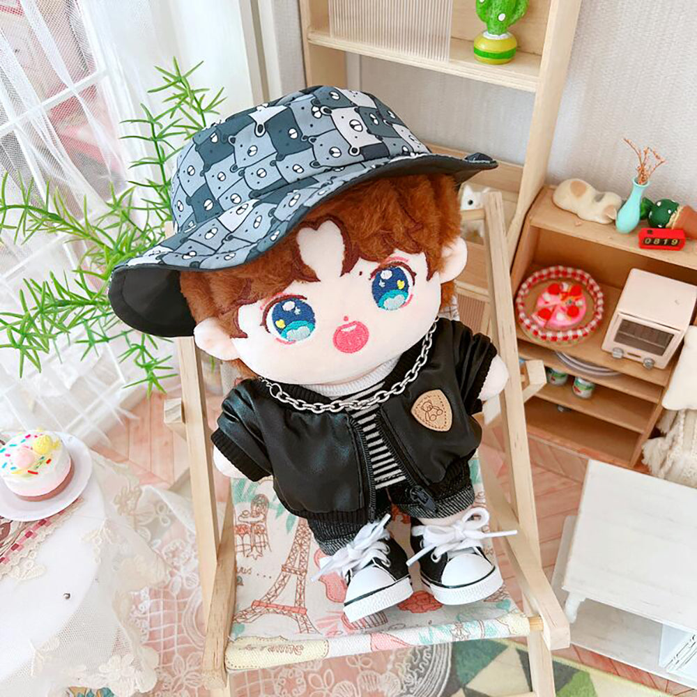 niannyyhouse Bear Pattern Hat Jacket Striped T-shirt Pants 20cm Plush Doll Clothes.