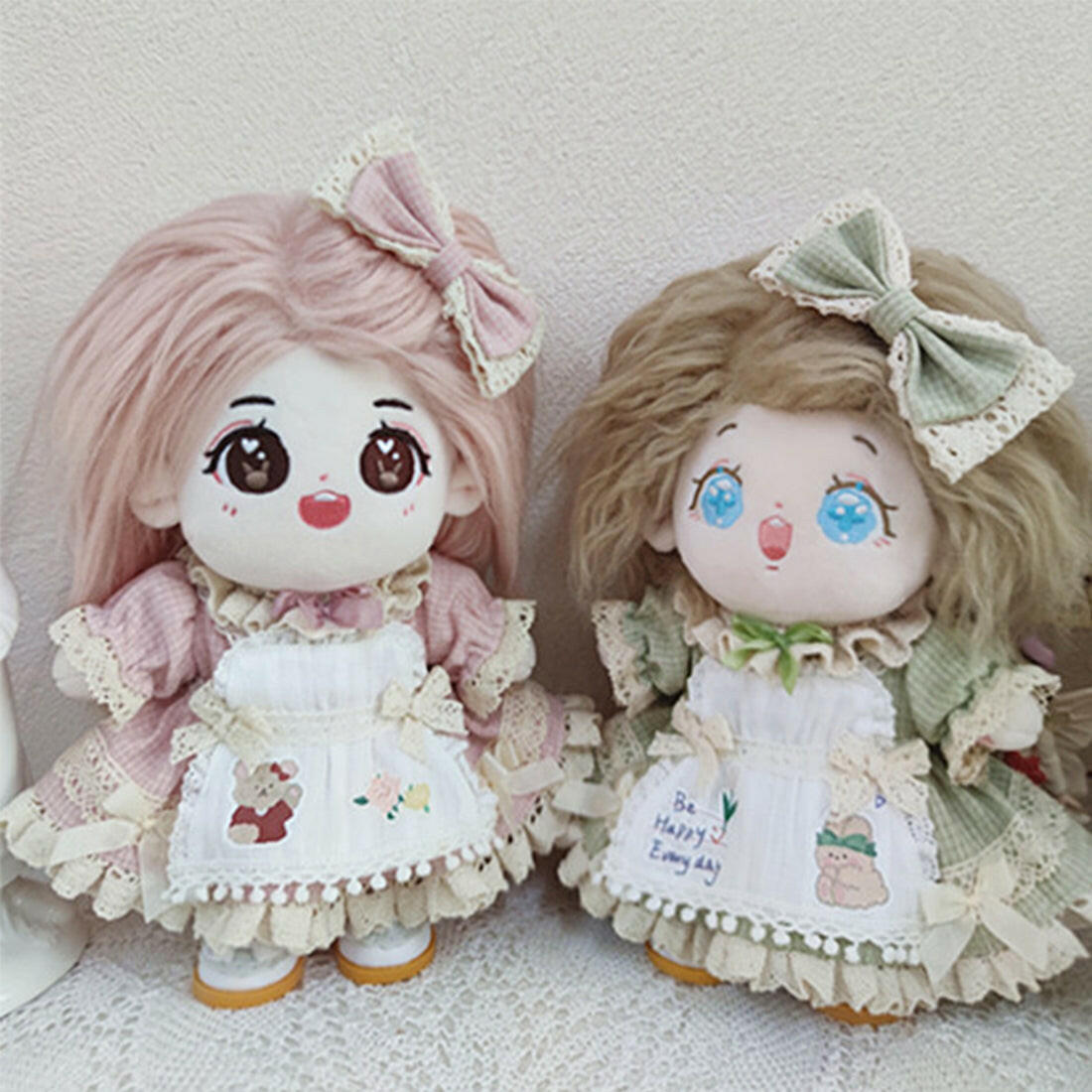 niannyyhouse 20cm Plush Doll Clothes Set Plaid Maid Dress 8in Kpop Doll Clothing.