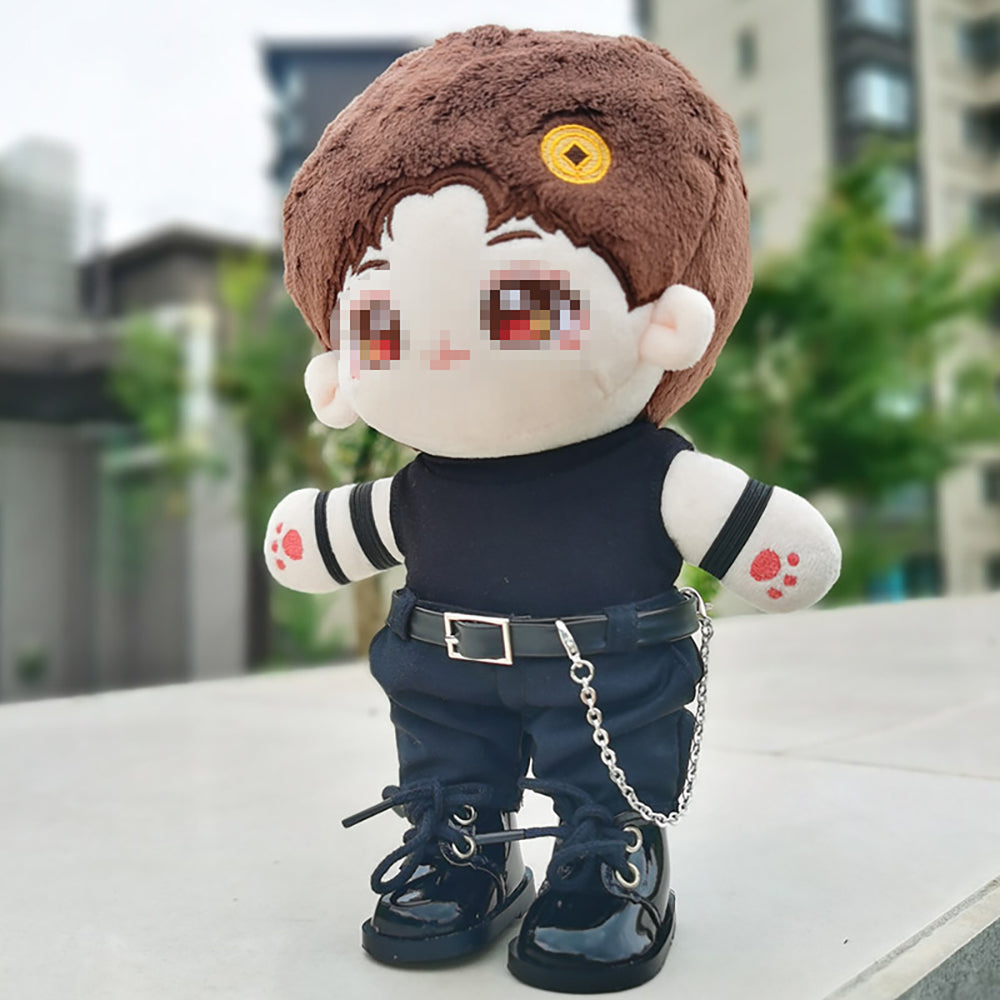 niannyyhouse 20cm Plush Doll Clothes Black Vest Pants Belt Accessories.