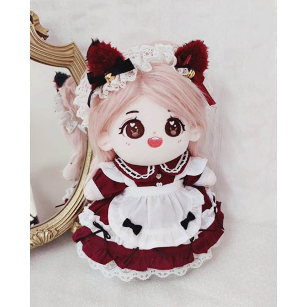 niannyyhouse 20cm Plush Doll Clothes Cat Ear Maid Suit Dress  Headdress.