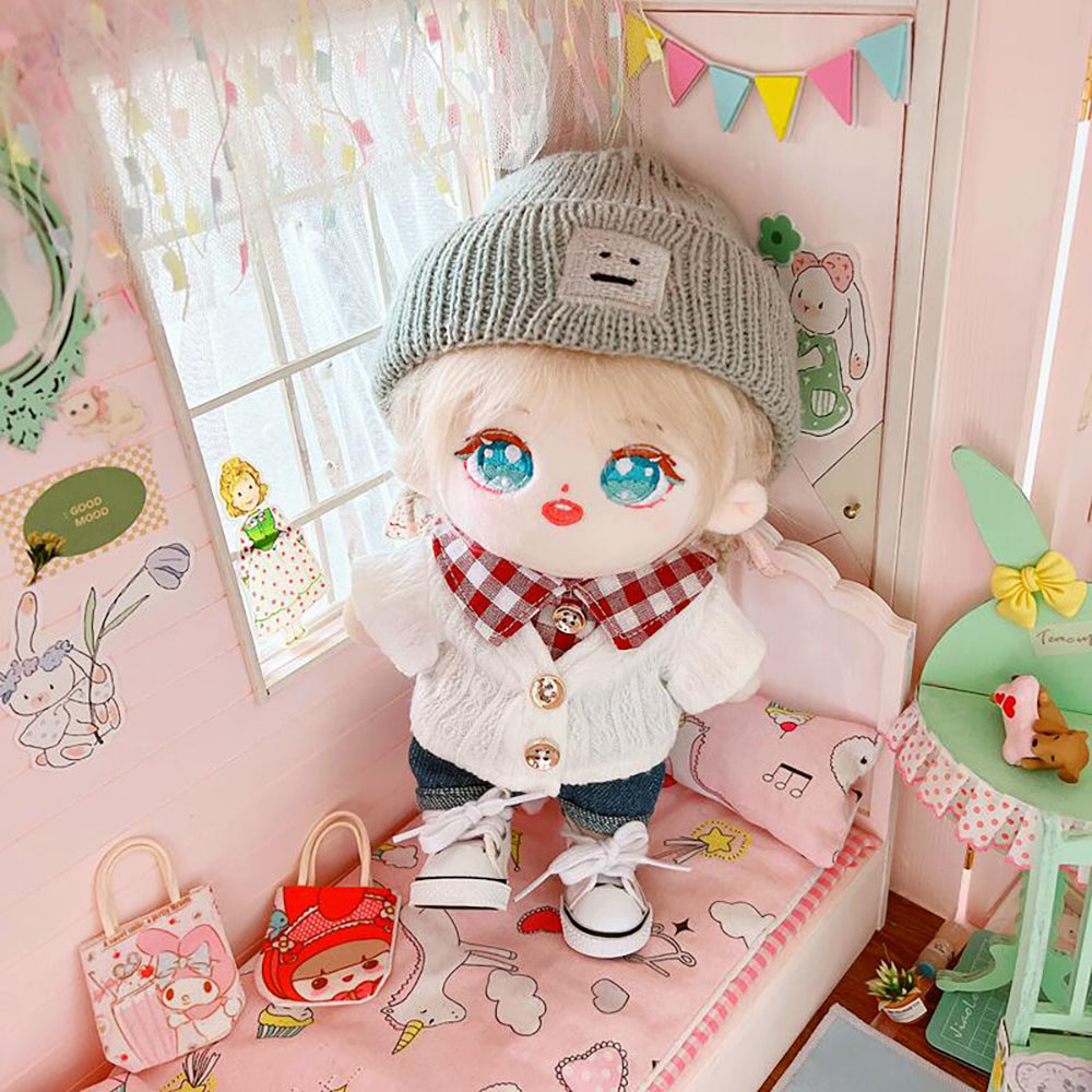 niannyyhouse 8in/20cm Plush Doll Clothes Hat Button Sweater Denim Flanging Jeans Doll Dressup.