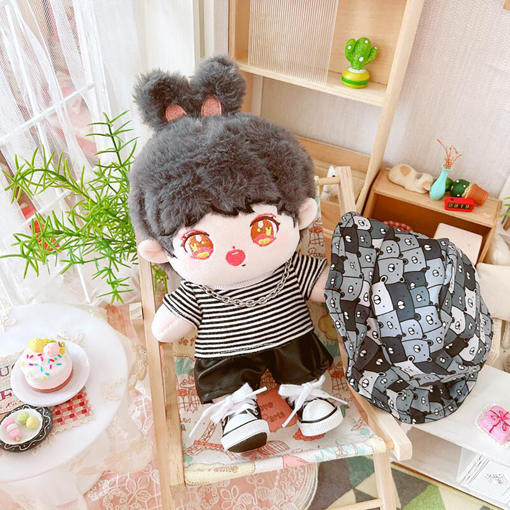 niannyyhouse Bear Pattern Hat Jacket Striped T-shirt Pants 20cm Plush Doll Clothes.