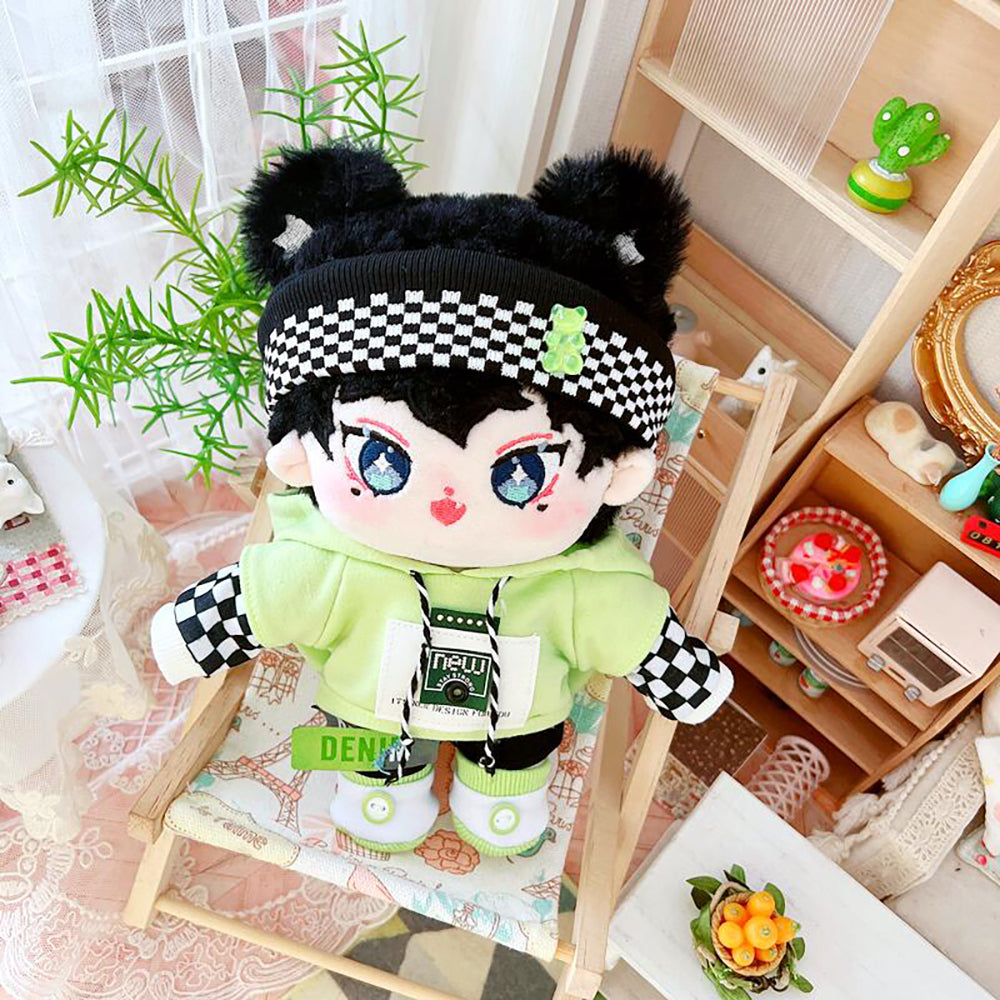 niannyyhouse 20cm Plush Doll Naked Humanoid Stuffed Body Headband Green Hoodie Pants Shoes Kpop Doll Clothes.