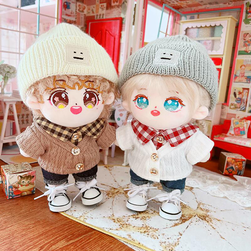 niannyyhouse 8in/20cm Plush Doll Clothes Hat Button Sweater Denim Flanging Jeans Doll Dressup.