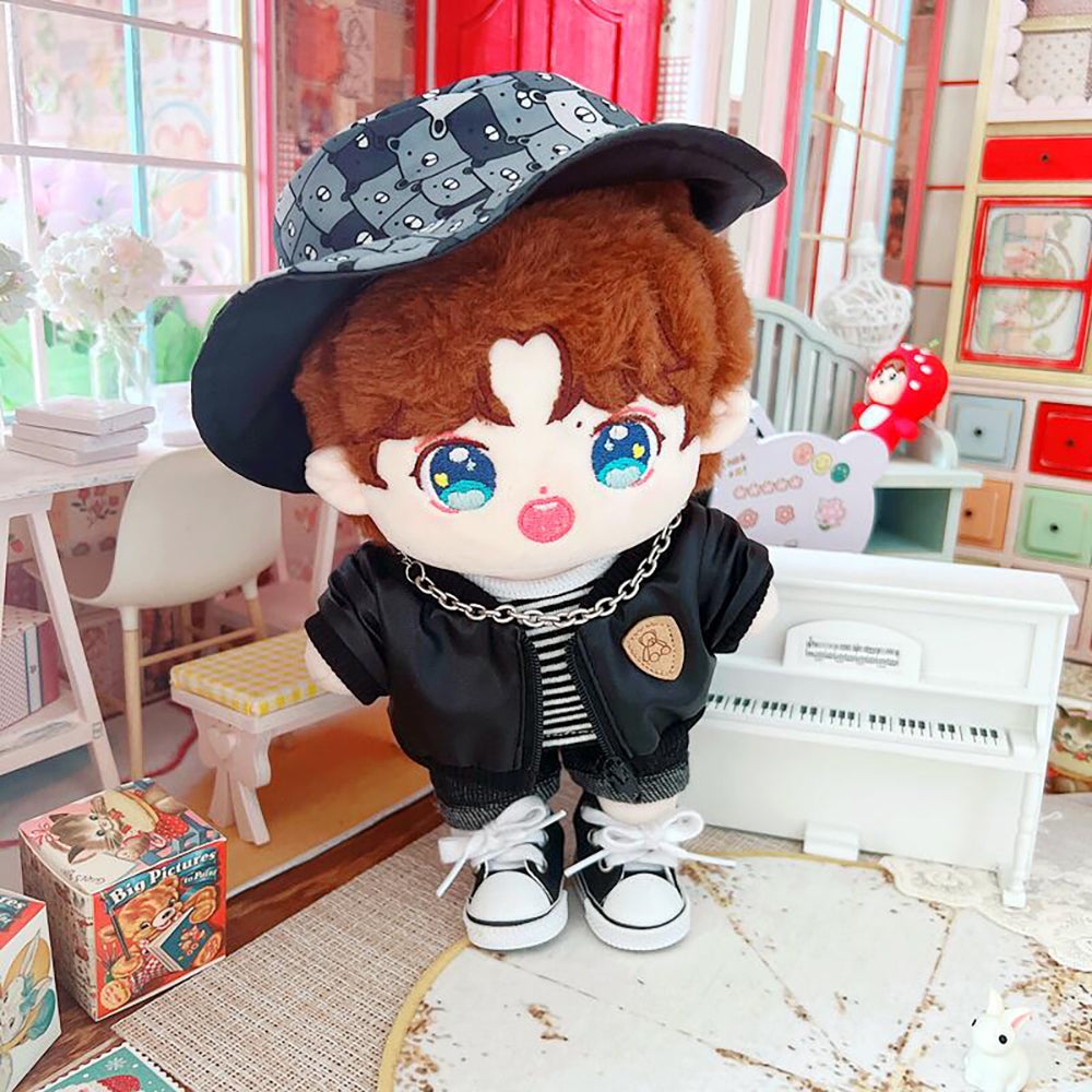 niannyyhouse Bear Pattern Hat Jacket Striped T-shirt Pants 20cm Plush Doll Clothes.