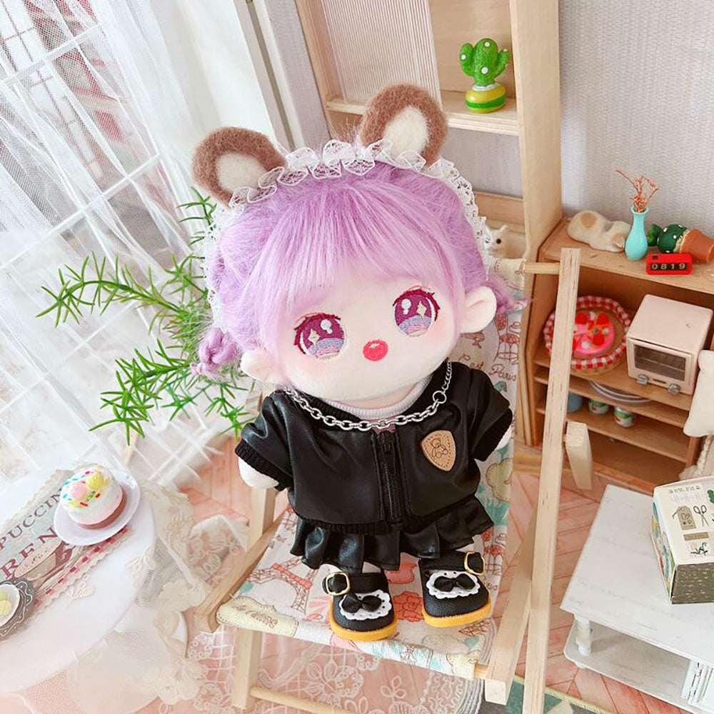 niannyyhouse Leather Jacket Pink Striped T-shirt Skirt 20cm Plush Doll Clothes.